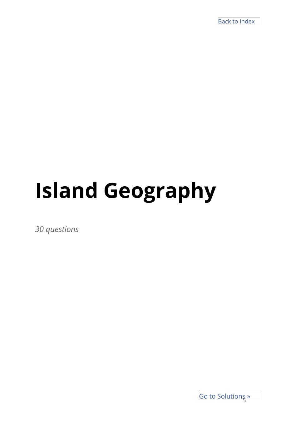 Category opener page for Island Geography with 30 questions